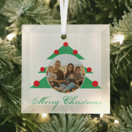 Feestelijke Kerstboom Familie Foto Script Glas Ornament