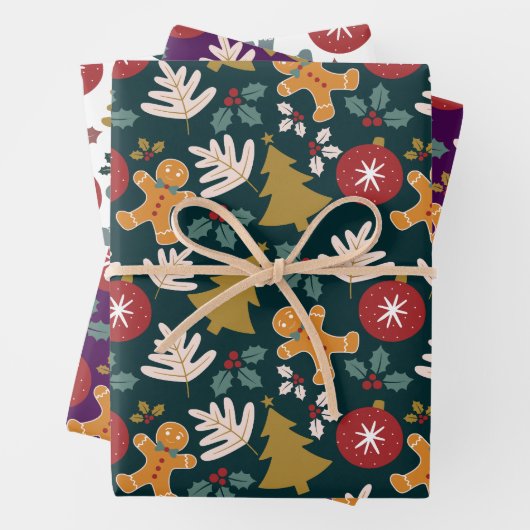 Feestelijke Kerstboom Gingerbread Heren & Kerstbel Inpakpapier Vel (In situ)