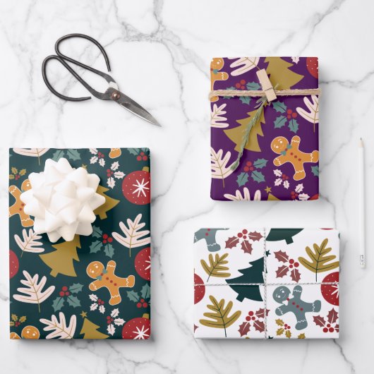 Feestelijke Kerstboom Gingerbread Heren & Kerstbel Inpakpapier Vel (Voorkant)