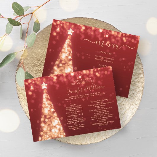 Feestelijke kerstboom Gold Red Wedding Menu Progra Kaart