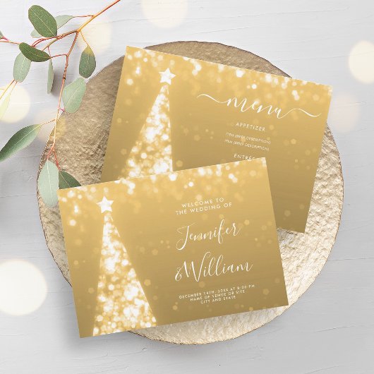 Feestelijke kerstboom Gold Wedding Menu Kaart