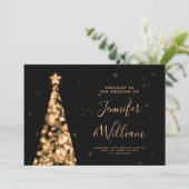 Feestelijke kerstboom Gold Wedding Menu Kaart (Staand voorkant)