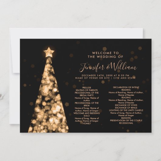 Feestelijke kerstboom Gold Wedding Menu Programma (Voorkant)