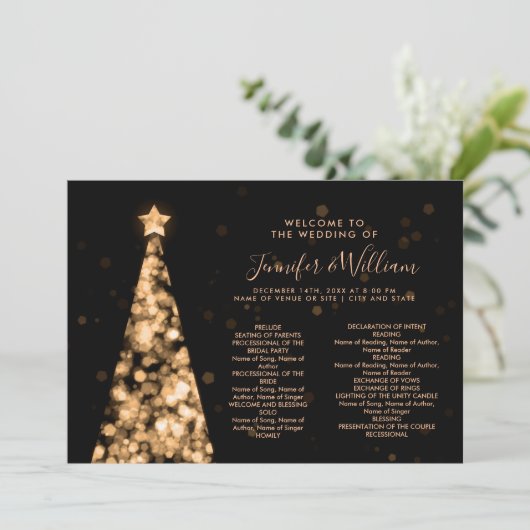 Feestelijke kerstboom Gold Wedding Menu Programma (Staand voorkant)