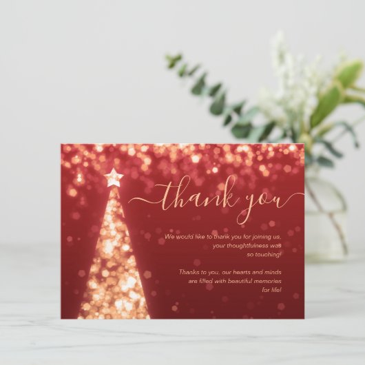 Feestelijke kerstboom Goud Rood Trouwbedankkaart Informatiekaartje (Staand voorkant)