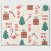 Feestelijke Kerstboom groen rood  Retro Cadeaupapier (Vlak)