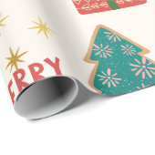 Feestelijke Kerstboom groen rood  Retro Cadeaupapier (Rol Hoek)