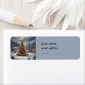 Feestelijke kerstboom in een bergdorp etiket (Insitu)