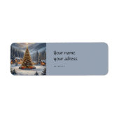 Feestelijke kerstboom in een bergdorp etiket (Voorkant)