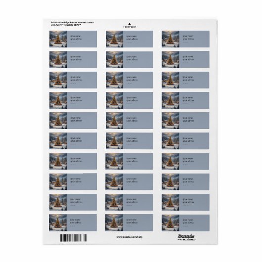 Feestelijke kerstboom in een bergdorp etiket (Full Sheet)