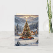 Feestelijke kerstboom in een bergdorp feestdagen kaart (Achterkant)