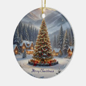 Feestelijke kerstboom in een bergdorp keramisch ornament (Links)