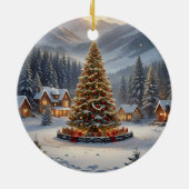 Feestelijke kerstboom in een bergdorp keramisch ornament (Achterkant)