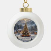 Feestelijke kerstboom in een bergdorp keramische bal ornament (Voorkant)