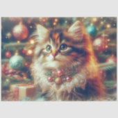 Feestelijke Kerstboom Kat Decoupage Tissuepapier (Voorkant)