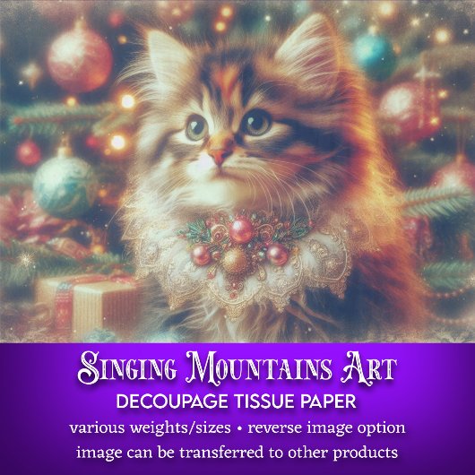 Feestelijke Kerstboom Kat Decoupage Tissuepapier