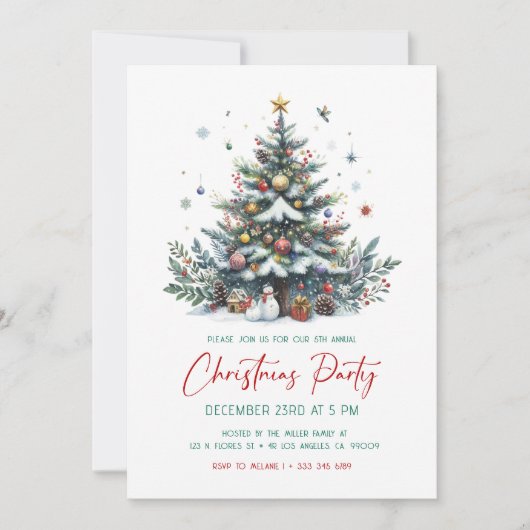 Feestelijke kerstboom kerstfeest uitnodiging (Voorkant)