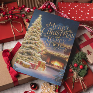 Feestelijke Kerstboom Met Cadeaus Door Haard Briefkaart