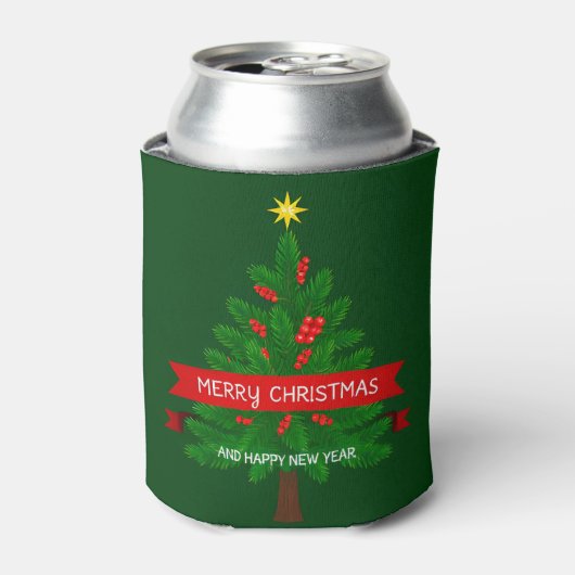 Feestelijke kerstboom met rode lint blikjeskoeler (Blikje Voorkant)