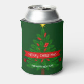 Feestelijke kerstboom met rode lint blikjeskoeler (Blikje Achterkant)