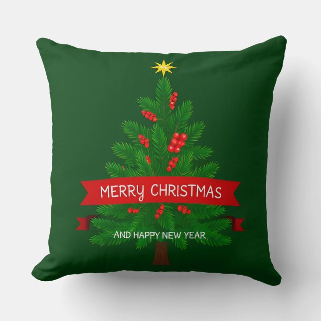 Feestelijke kerstboom met rode lint kussen (Voorkant)