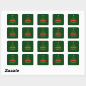 Feestelijke kerstboom met rode lint vierkante sticker (Vel)