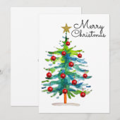 Feestelijke Kerstboom Met Rode Ornamenten Feestdagenkaart (Voorkant / Achterkant)