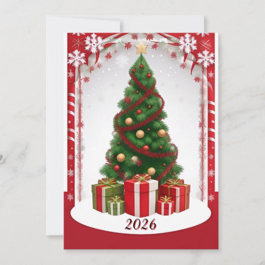 Feestelijke Kerstboom Met Versiering Kaart (Voorkant)