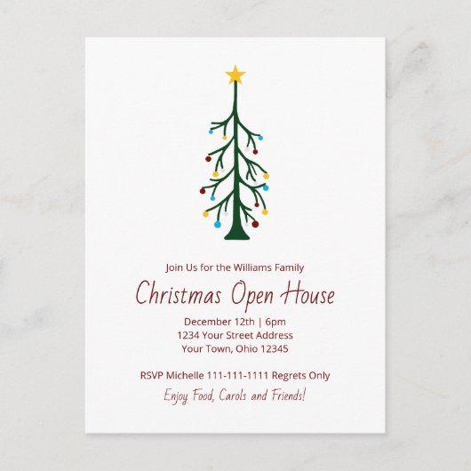 Feestelijke kerstboom Modern Holiday Party Uitnodiging Briefkaart (Voorkant)