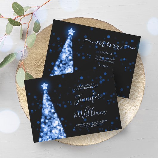 Feestelijke kerstboom Navy Blue Wedding Menu Kaart