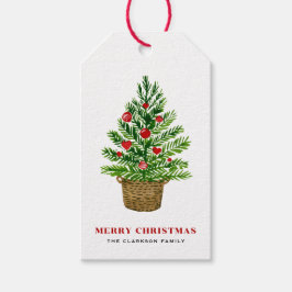 Feestelijke kerstboom op Wicker Basket Christmas Cadeaulabel