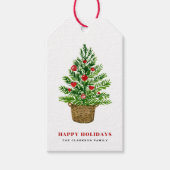 Feestelijke kerstboom op Wicker Basket Holiday Cadeaulabel (Voorkant)