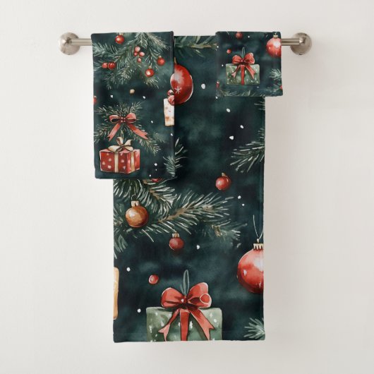 Feestelijke kerstboom Ornamenten en geschenken Pat Bad Handdoek (Insitu)