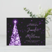 Feestelijke kerstboom Paarse bruiloft menu Kaart (Staand voorkant)