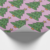 Feestelijke kerstboom patroon op roze cadeaupapier (Hoek)