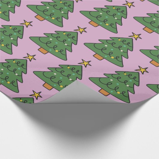 Feestelijke kerstboom patroon op roze cadeaupapier (Hoek)