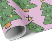 Feestelijke kerstboom patroon op roze cadeaupapier (Rol Hoek)