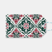 Feestelijke kerstboom Patroon Rood, Groen & Goud Cadeaulabel (Voorkant (Horizontaal))