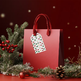 Feestelijke kerstboom Patroon Rood, Groen & Goud Cadeaulabel