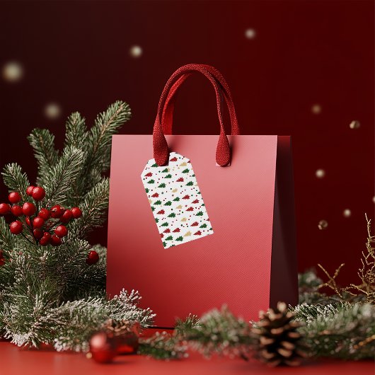 Feestelijke kerstboom Patroon Rood, Groen & Goud Cadeaulabel