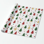 Feestelijke kerstboom Patroon Rood, Groen & Goud Cadeaupapier (Uitgerold)
