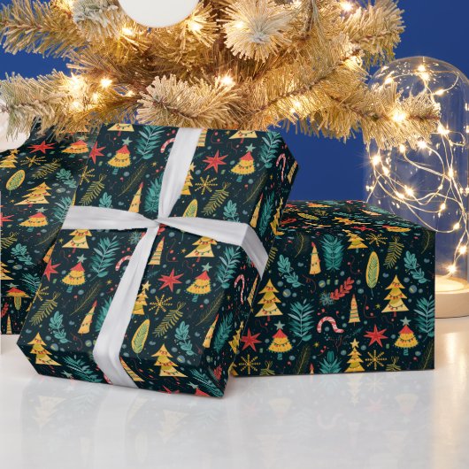 Feestelijke kerstboom patroon - vreugdevolle vakan cadeaupapier (Feestdagen)