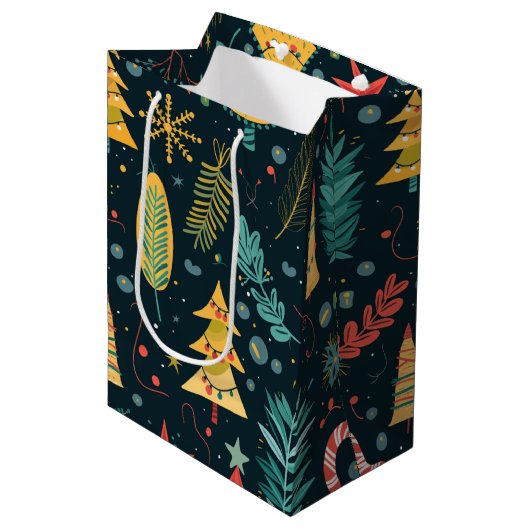 Feestelijke kerstboom patroon - vreugdevolle vakan medium cadeauzakje (Voorkant Gekanteld)