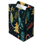 Feestelijke kerstboom patroon - vreugdevolle vakan medium cadeauzakje (Achterkant Gekanteld)
