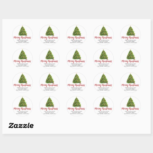 feestelijke kerstboom | Retouretiket Ronde Sticker (Vel)