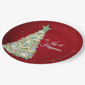 Feestelijke kerstboom rode achtergrond vakantie papieren bordje (Gekanteld)