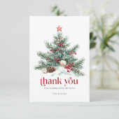 Feestelijke kerstboom rode retro typografie bedankkaart (Staand voorkant)