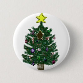 feestelijke kerstboom ronde button 5,7 cm