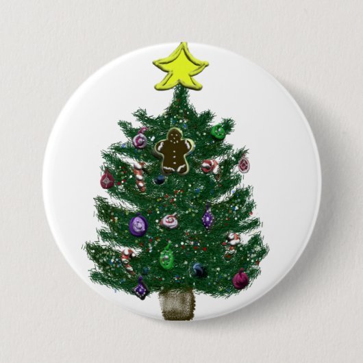 feestelijke kerstboom ronde button 7,6 cm (Voorkant)