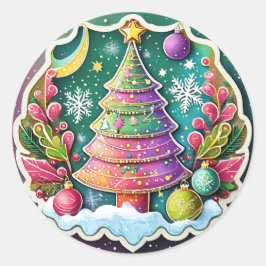 Feestelijke kerstboom ronde sticker